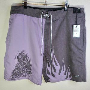 Lost men's grey purple graphic board shorts 36 NWT